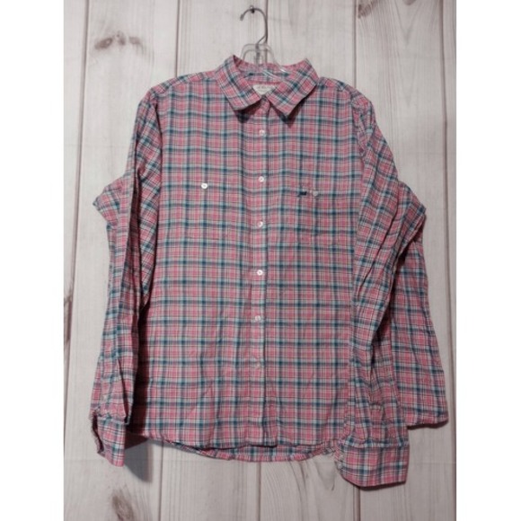 Wrangler Tops - Wrangler Ladies 2x Pink Blue Long Sleeve Button Up Plaid Shirt
